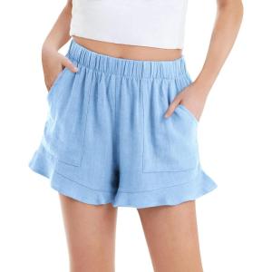Haloumoning Girls Shorts Casual Floral Printed Short Pants Summer Ruffle Beach Shorts with Pockets Size 4-15(Sky Blue)