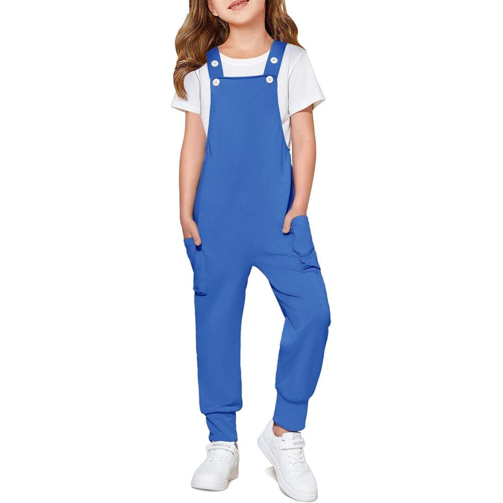 imageHaloumoning Girls Overalls Kids Casual Sleeveless Jumpsuits Harem Pants Rompers with Pockets 514 YearsRoyal Blue