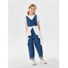 Haloumoning Girls’ Denim Overall Jumpsuits Sleeveless V Neck Adjustable Straps Jeans Pants Jumpers with Pockets(Blue)