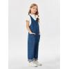 Haloumoning Girls’ Denim Overall Jumpsuits Sleeveless V Neck Adjustable Straps Jeans Pants Jumpers with Pockets(Blue)