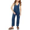 Haloumoning Girls’ Denim Overall Jumpsuits Sleeveless V Neck Adjustable Straps Jeans Pants Jumpers with Pockets(Blue)