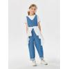 Haloumoning Girls’ Denim Overall Jumpsuits Sleeveless V Neck Adjustable Straps Jeans Pants Jumpers with Pockets(Light Blue)