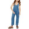 Haloumoning Girls’ Denim Overall Jumpsuits Sleeveless V Neck Adjustable Straps Jeans Pants Jumpers with Pockets(Light Blue)