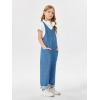 Haloumoning Girls’ Denim Overall Jumpsuits Sleeveless V Neck Adjustable Straps Jeans Pants Jumpers with Pockets(Light Blue)