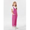 Haloumoning Girls’ Denim Overall Jumpsuits Sleeveless V Neck Adjustable Straps Jeans Pants Jumpers with Pockets(Pink)