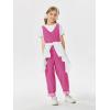 Haloumoning Girls’ Denim Overall Jumpsuits Sleeveless V Neck Adjustable Straps Jeans Pants Jumpers with Pockets(Pink)