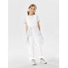 Haloumoning Girls’ Denim Overall Jumpsuits Sleeveless V Neck Adjustable Straps Jeans Pants Jumpers with Pockets(White)