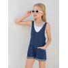 Haloumoning Girls Denim Overall Shorts Kids Summer Adjustable Straps Jumpsuits Jeans Shortalls 5-14 Years(Navy Blue)