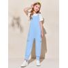 Haloumoning Girls Overalls Kids Casual Sleeveless Jumpsuits Harem Pants Rompers with Pockets 5-14 Years(Blue)