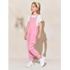 Haloumoning Girls Overalls Kids Casual Sleeveless Jumpsuits Harem Pants Rompers with Pockets 5-14 Years(Bright Pink)