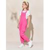 Haloumoning Girls Overalls Kids Casual Sleeveless Jumpsuits Harem Pants Rompers with Pockets 5-14 Years(Hot Pink)