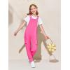 Haloumoning Girls Overalls Kids Casual Sleeveless Jumpsuits Harem Pants Rompers with Pockets 5-14 Years(Hot Pink)