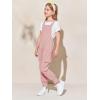 Haloumoning Girls Overalls Kids Casual Sleeveless Jumpsuits Harem Pants Rompers with Pockets 5-14 Years(Pink)