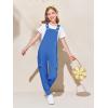 Haloumoning Girls Overalls Kids Casual Sleeveless Jumpsuits Harem Pants Rompers with Pockets 5-14 Years(Royal Blue)