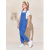 Haloumoning Girls Overalls Kids Casual Sleeveless Jumpsuits Harem Pants Rompers with Pockets 5-14 Years(Royal Blue)