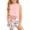 Haloumoning Girl’s 2 Piece Outfits Kids Tie Knot Tank Top and Paperbag Waist Pocketed Summer Short Sets 5-14 Years(Pink)