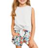 Haloumoning Girl’s 2 Piece Outfits Kids Tie Knot Tank Top and Paperbag Waist Pocketed Summer Short Sets 5-14 Years(White)