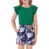 Haloumoning Girls 2 Piece Summer Outfits Clothes Ruffle Short Sleeve Shirts and High Waist Paper Bag Shorts Sets with Pockets(Green)