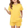 Haloumoning Girls 2 Piece Summer Outfits Kids Short Sleeve T-Shirts and Elastic Waist Shorts Clothing Sets(Yellow)