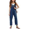 Haloumoning Girls’ Denim Overall Jumpsuits Sleeveless V Neck Adjustable Straps Jeans Pants Jumpers with Pockets(Blue)
