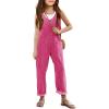 Haloumoning Girls’ Denim Overall Jumpsuits Sleeveless V Neck Adjustable Straps Jeans Pants Jumpers with Pockets(Pink)