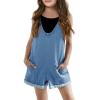 Haloumoning Girls Denim Overall Shorts Kids Summer Adjustable Straps Jumpsuits Jeans Shortalls 5-14 Years(Light Blue)