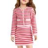 Haloumoning Girls Fall 2 Piece Outfits Striped Button Down Cardigan and Skirt Sets with Pockets 5-14 Years(Pink)