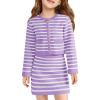 Haloumoning Girls Fall 2 Piece Outfits Striped Button Down Cardigan and Skirt Sets with Pockets 5-14 Years(Purple)