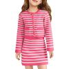 Haloumoning Girls Fall 2 Piece Outfits Striped Button Down Cardigan and Skirt Sets with Pockets 5-14 Years(Rose Red)