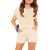 Haloumoning Girls Summer Outfits Casual Lounge Set Cap Sleeve T Shirt and Elastic Waist Shorts 2 Piece Clothing Sets(Apricot)