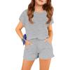 Haloumoning Girls Summer Outfits Casual Lounge Set Cap Sleeve T Shirt and Elastic Waist Shorts 2 Piece Clothing Sets(Grey)
