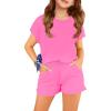 Haloumoning Girls Summer Outfits Casual Lounge Set Cap Sleeve T Shirt and Elastic Waist Shorts 2 Piece Clothing Sets(Rose Red)
