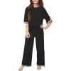 Haloumoning Girls Two Piece Outfits Kids Fashion Short Sleeve Sweater Tops and Wide Leg Pants Set 5-14 Years(Black)
