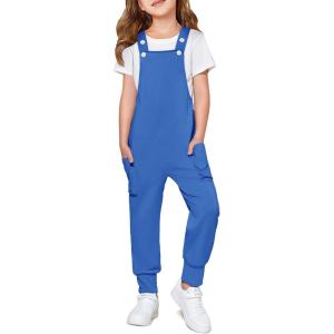 Haloumoning Girls Overalls Kids Casual Sleeveless Jumpsuits Harem Pants Rompers with Pockets 5-14 Years(Royal Blue)