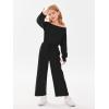 Haloumoning Girls Casual Jumpsuits Long Sleeve Off the Shoulder Wide Leg Loose Rompers with Pockets 5-14 Years(Black)