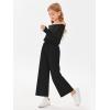 Haloumoning Girls Casual Jumpsuits Long Sleeve Off the Shoulder Wide Leg Loose Rompers with Pockets 5-14 Years(Black)