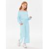 Haloumoning Girls Casual Jumpsuits Long Sleeve Off the Shoulder Wide Leg Loose Rompers with Pockets 5-14 Years(Blue)
