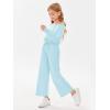 Haloumoning Girls Casual Jumpsuits Long Sleeve Off the Shoulder Wide Leg Loose Rompers with Pockets 5-14 Years(Blue)