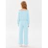 Haloumoning Girls Casual Jumpsuits Long Sleeve Off the Shoulder Wide Leg Loose Rompers with Pockets 5-14 Years(Blue)