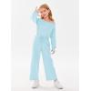 Haloumoning Girls Casual Jumpsuits Long Sleeve Off the Shoulder Wide Leg Loose Rompers with Pockets 5-14 Years(Blue)