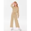 Haloumoning Girls Casual Jumpsuits Long Sleeve Off the Shoulder Wide Leg Loose Rompers with Pockets 5-14 Years(Khaki)