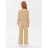 Haloumoning Girls Casual Jumpsuits Long Sleeve Off the Shoulder Wide Leg Loose Rompers with Pockets 5-14 Years(Khaki)