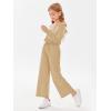 Haloumoning Girls Casual Jumpsuits Long Sleeve Off the Shoulder Wide Leg Loose Rompers with Pockets 5-14 Years(Khaki)