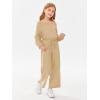 Haloumoning Girls Casual Jumpsuits Long Sleeve Off the Shoulder Wide Leg Loose Rompers with Pockets 5-14 Years(Khaki)