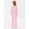 Haloumoning Girls Casual Jumpsuits Long Sleeve Off the Shoulder Wide Leg Loose Rompers with Pockets 5-14 Years(Pink)
