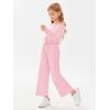 Haloumoning Girls Casual Jumpsuits Long Sleeve Off the Shoulder Wide Leg Loose Rompers with Pockets 5-14 Years(Pink)