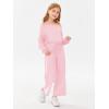 Haloumoning Girls Casual Jumpsuits Long Sleeve Off the Shoulder Wide Leg Loose Rompers with Pockets 5-14 Years(Pink)