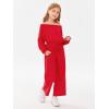 Haloumoning Girls Casual Jumpsuits Long Sleeve Off the Shoulder Wide Leg Loose Rompers with Pockets 5-14 Years(Red)
