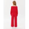Haloumoning Girls Casual Jumpsuits Long Sleeve Off the Shoulder Wide Leg Loose Rompers with Pockets 5-14 Years(Red)