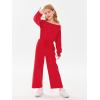 Haloumoning Girls Casual Jumpsuits Long Sleeve Off the Shoulder Wide Leg Loose Rompers with Pockets 5-14 Years(Red)